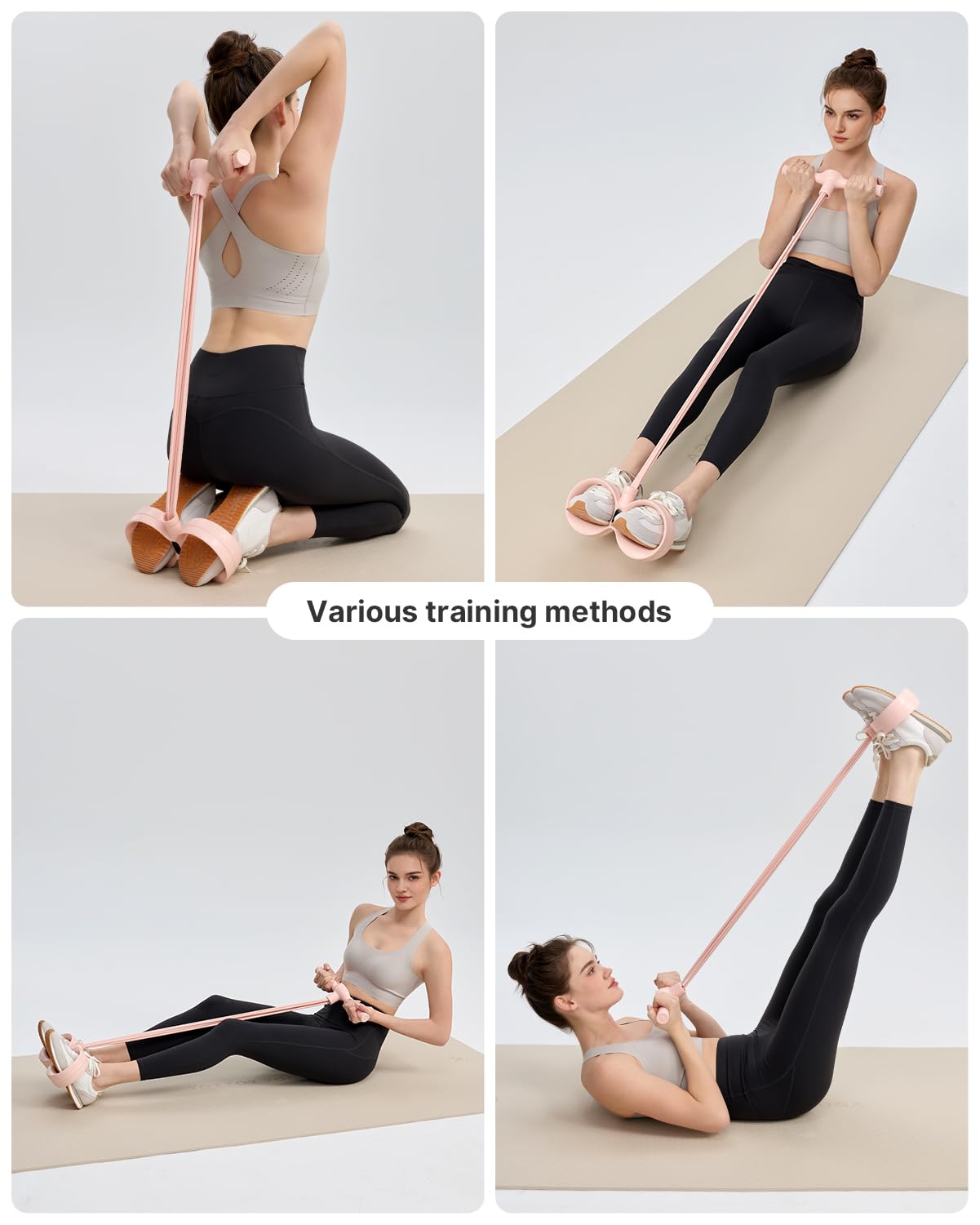 YOTTOY Smart Foot Pedal Puller with Digital Counter, Pedal Puller Resistance Band System with Handles for Full Body Stretching Yoga Home Workout, Pink