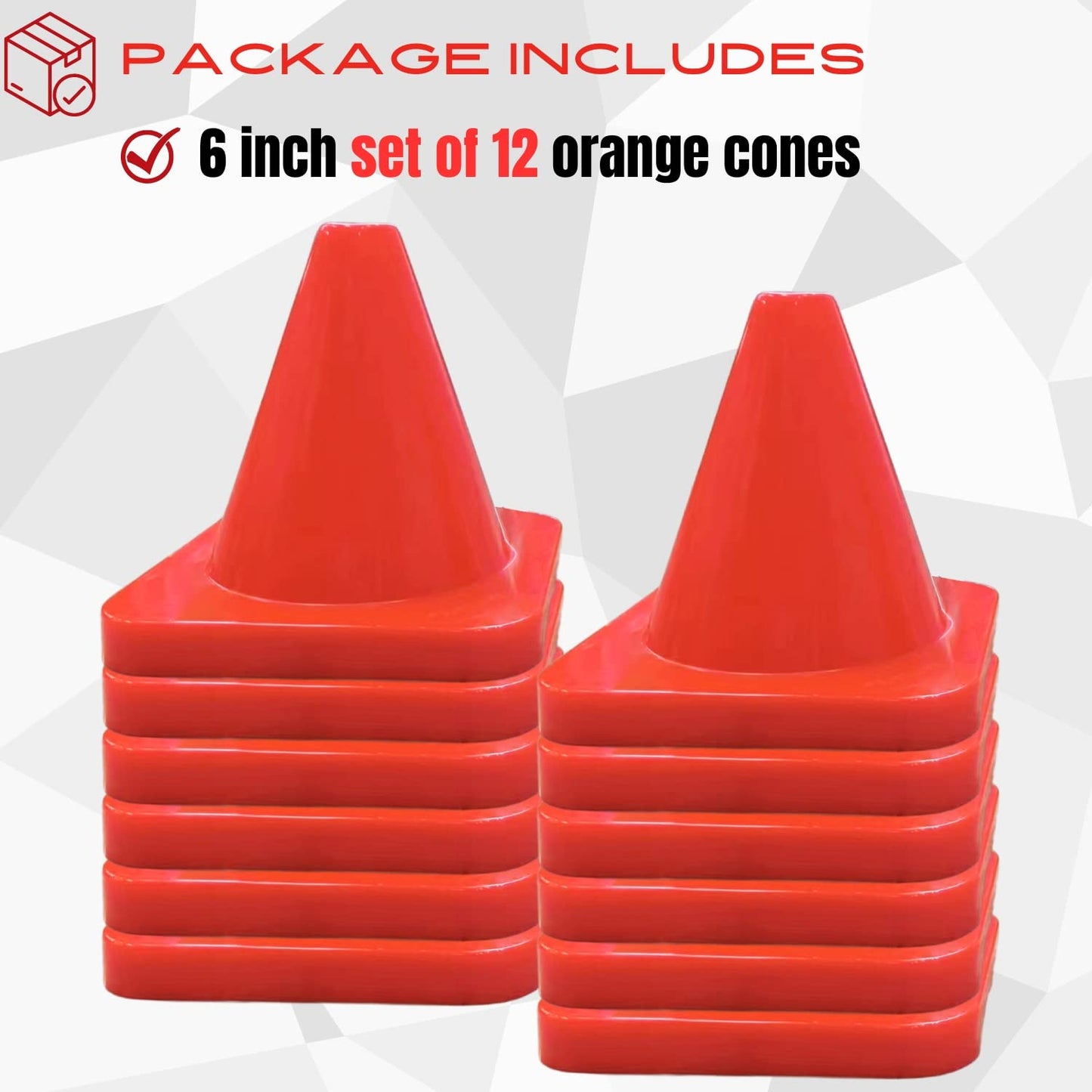 Versatyle 6in Heavy Duty Agility Training Cones for Soccer, Football, Basketball & Sports Drills, Flexible Motorcycle & Traffic Training Cones, Durable, Versatile, High Visibility (Set of 12, Orange)
