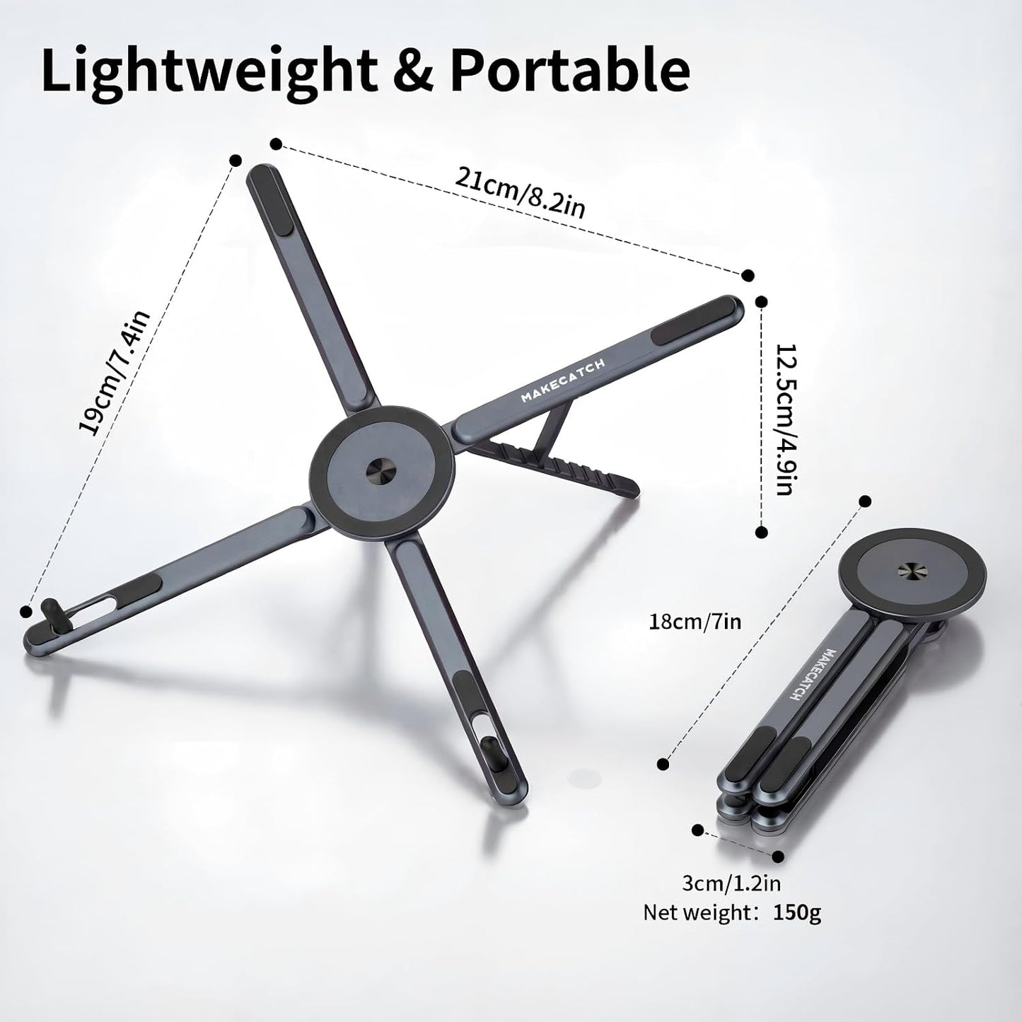 makecatch Adjustable Laptop Stand for Desk with Magnetic Phone Holder, MagSafe Compatible Portable Foldable Computer