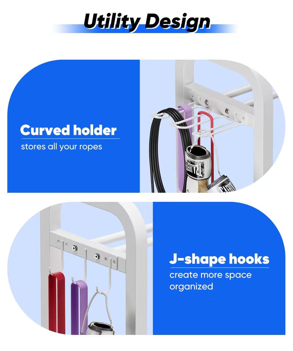 Ansionsol 4-Tier Adjustable Dumbbell Rack, Weight Storage Stand Holder for Dumbbells & Kettlebells, Heavy-Duty Home Gym Organizer with 6 Hook for Home Gym Equipment Accessories, White(Rack Only)