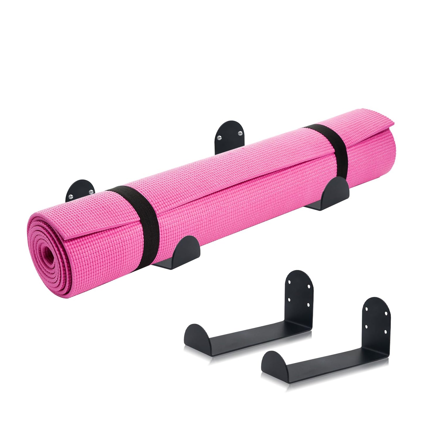 Yoga Mat Holder Wall Mount, 2-Pack Space Saving Yoga Mat Rack for Small Home Gym Storage, Stainless Steel Wall Holder for Yoga Mats, Foam Rollers & Workout Accessories
