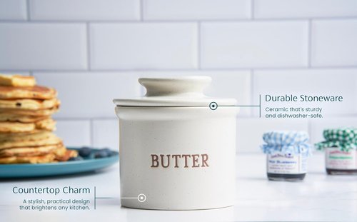 Kook Butter Keeper Dish - French Ceramic Crock with Lid for Soft Butter | Matte Oatmeal, Perfect Gift for Home Decor