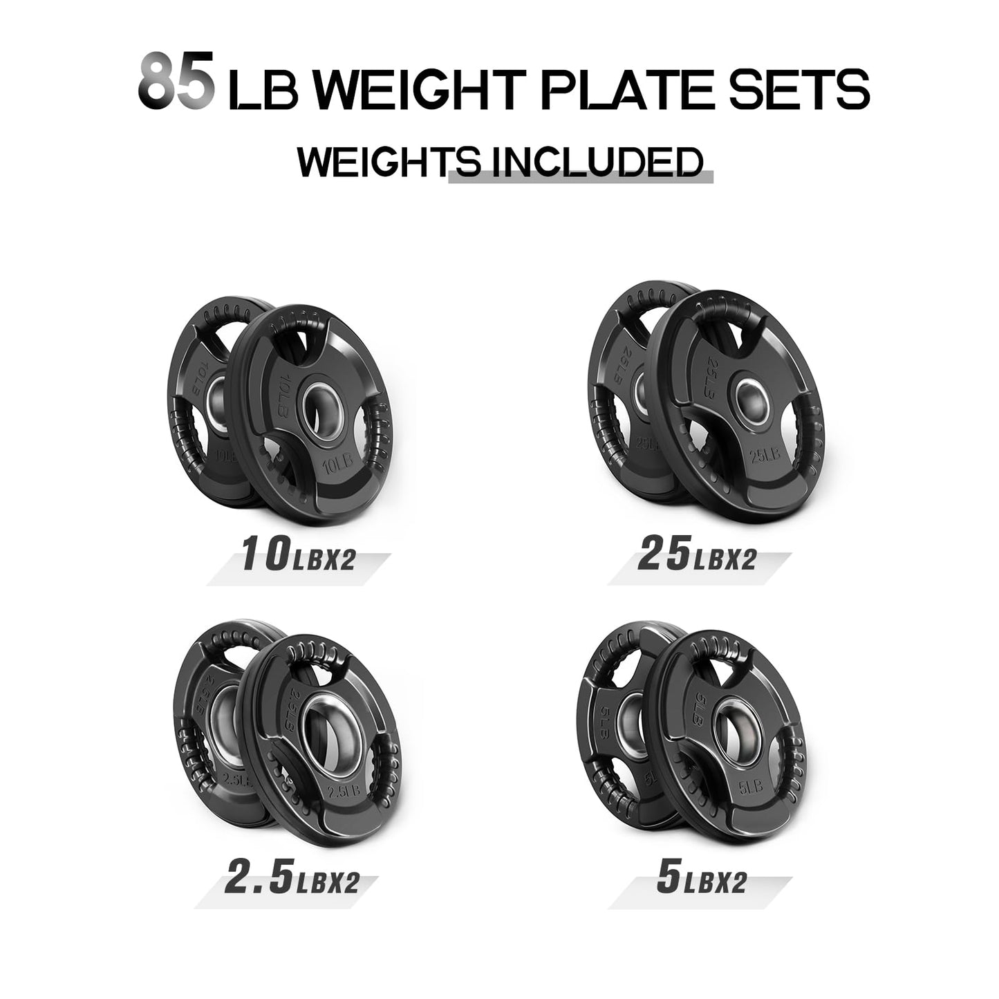 RitFit Weight Plates for Barbell, 2-Inch Olympic Rubber Grip Plates for Weightlifting and Strength Training in Home & Gym, Single, Pair and Sets(85LB, Set)
