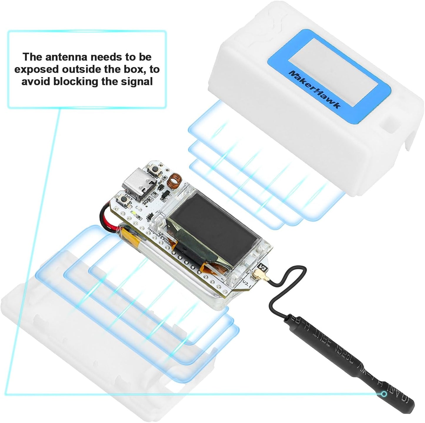 MakerHawk 2 Pack ESP32 V3 Protective Case for LoRa Development Board Antenna OLED Display with Type C and Copper Tube