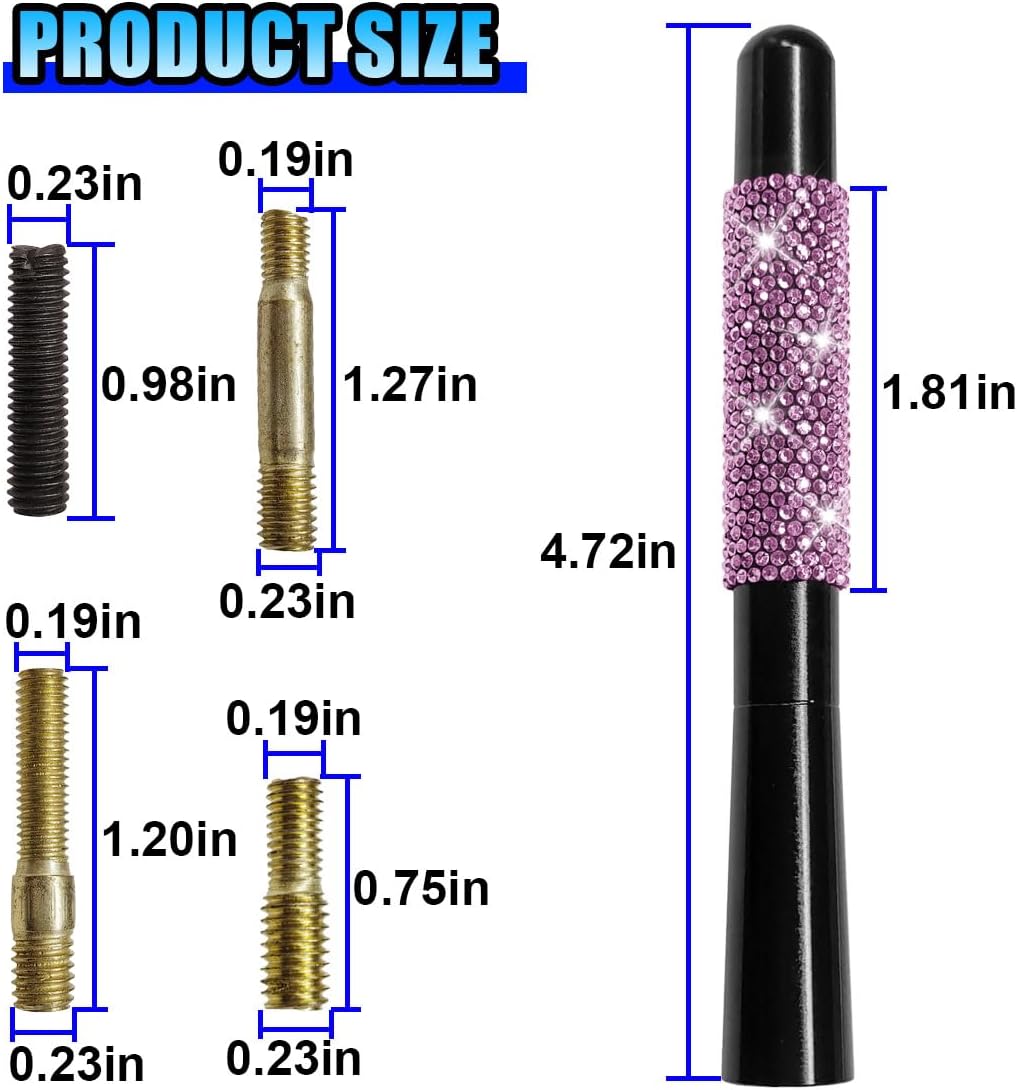 YoRise 4.72" 4 2 Bling Rhinestone Short Car Antenna, Aluminum Alloy Roof Signal Antennas with Screws & Gaskets, Car