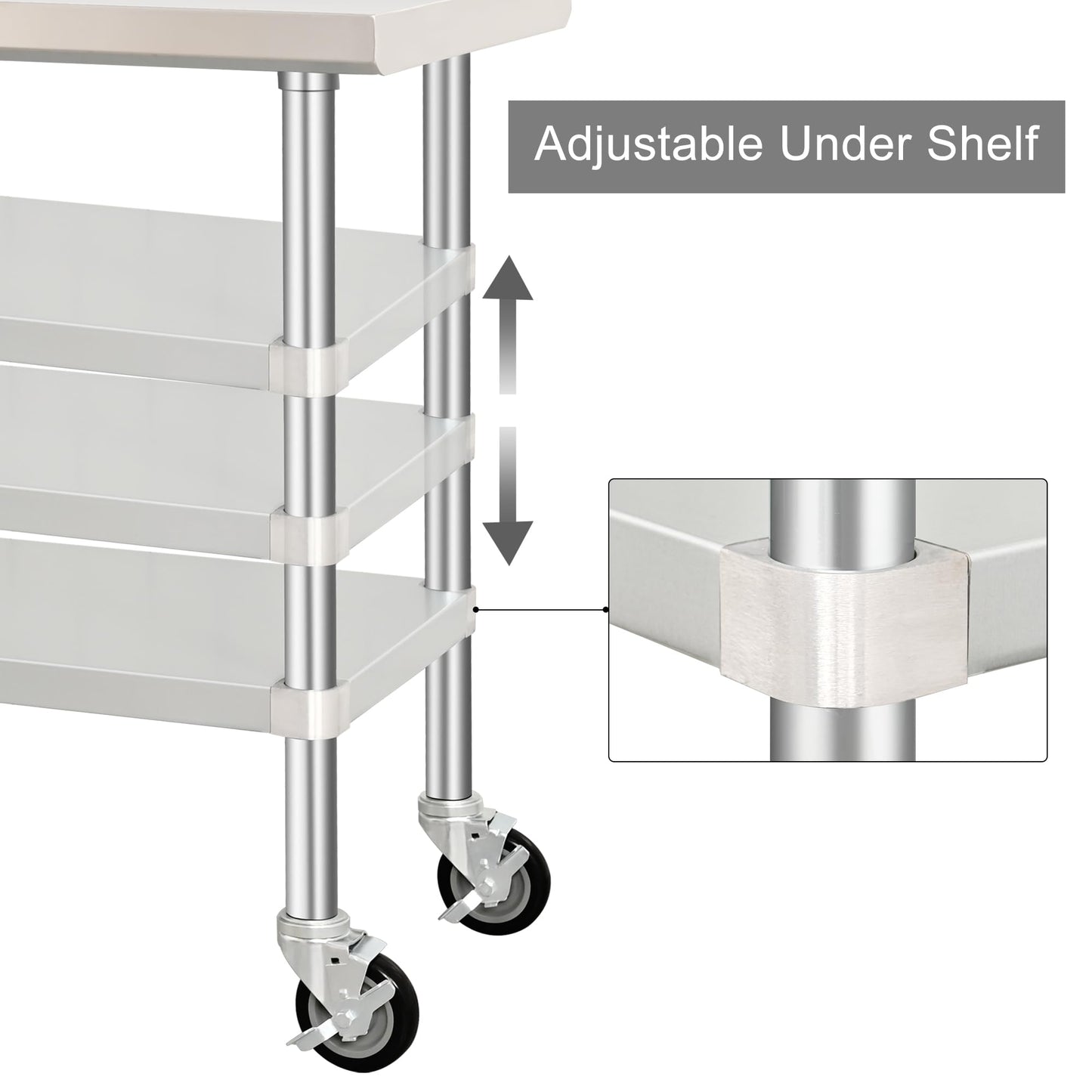 HARDURA Stainless Steel Table with Wheels 30 x 48 Inches Kitchen Prep Table Heavy Duty Stainless Steel Workbench with Aluminium Corner Undershelf NSF 304 Metel Table for Commercial Restaurant