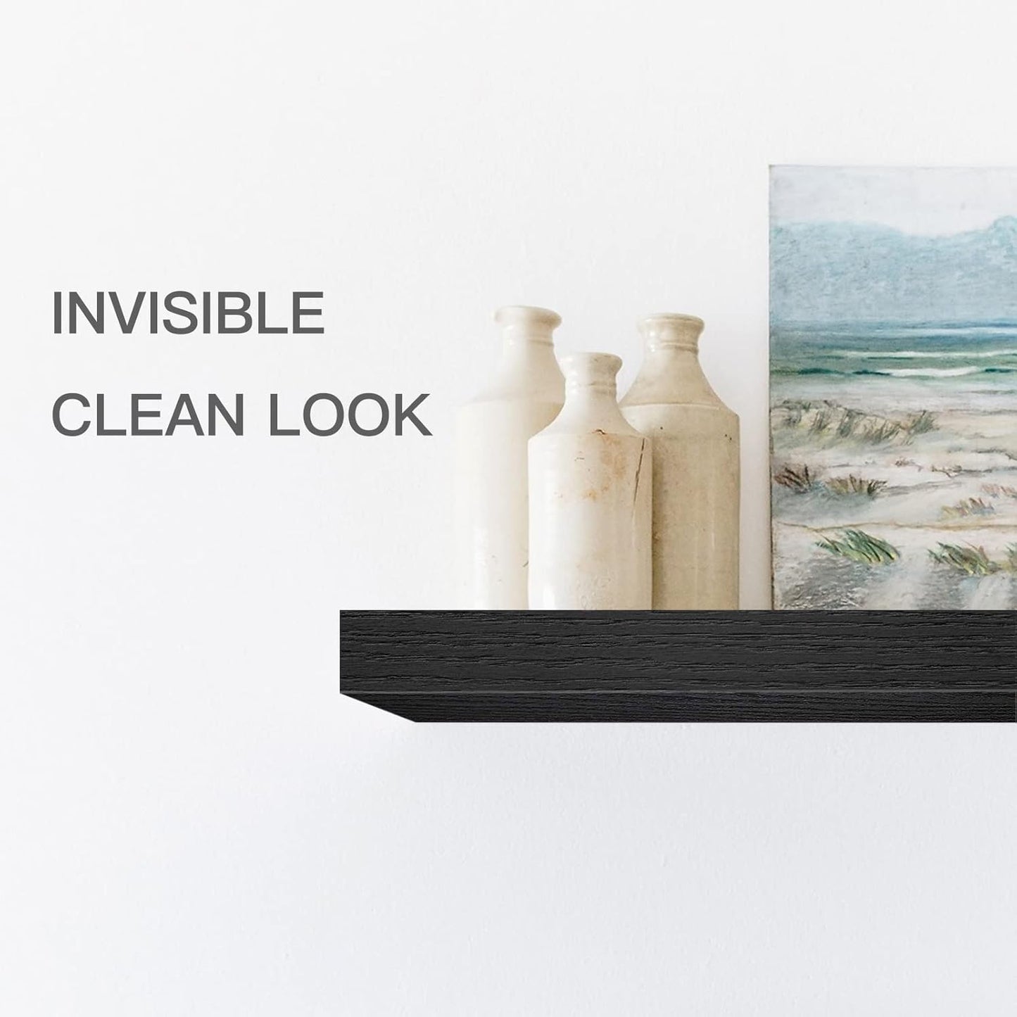 QEEIG Floating Bathroom Shelves - Wall-Mounted Farmhouse Decor | Set of 2, 15.7" x 6.7", Black