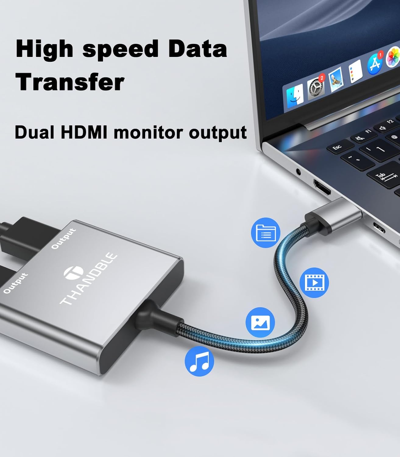 THANDBLE 1080P 60Hz, 3.0 7/8/10/11 USB to Dual HDMI Adapter USB A to HDMI Adapter for Laptop, PC, Desktop, Compatible