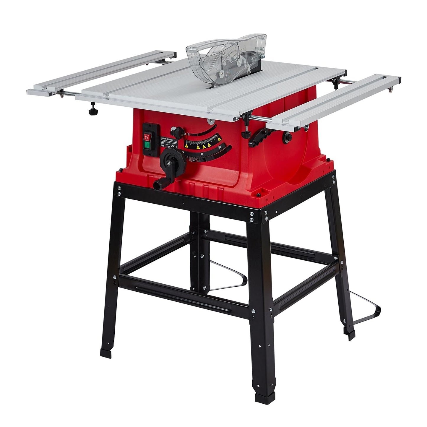 GarveeTech Table Saw, 10 in 15A Multifunctional Saw With Stand & Push Stick, 90° Cross Cut & 0-45° Bevel Cut, 5000RPM, Adjustable Blade Height for Woodworking, Red