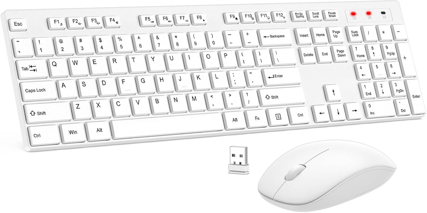 EDJO 2.4GHz 1 Pack) Wireless Keyboard and Mouse Combo, Silent Full Size Cordless USB Keyboard Mouse, Lag-Free, Long
