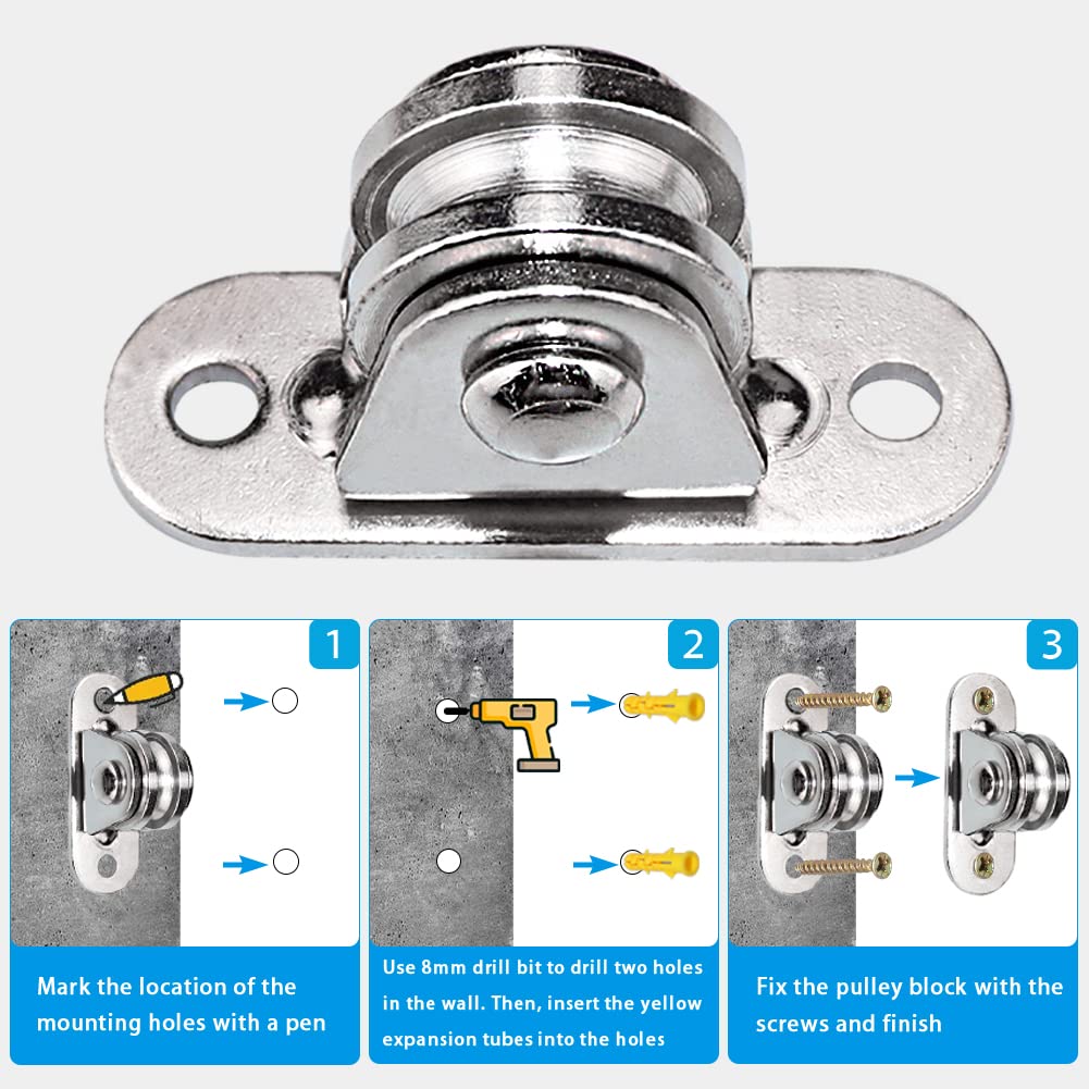 Small Pulley Block Silent Pulley Wheel Heavy Duty Fixed Pullies Loading 176 lb for Cord Material Handling Moving and DIY Project Wall Ceiling Mount Pulleys (4 Pack)