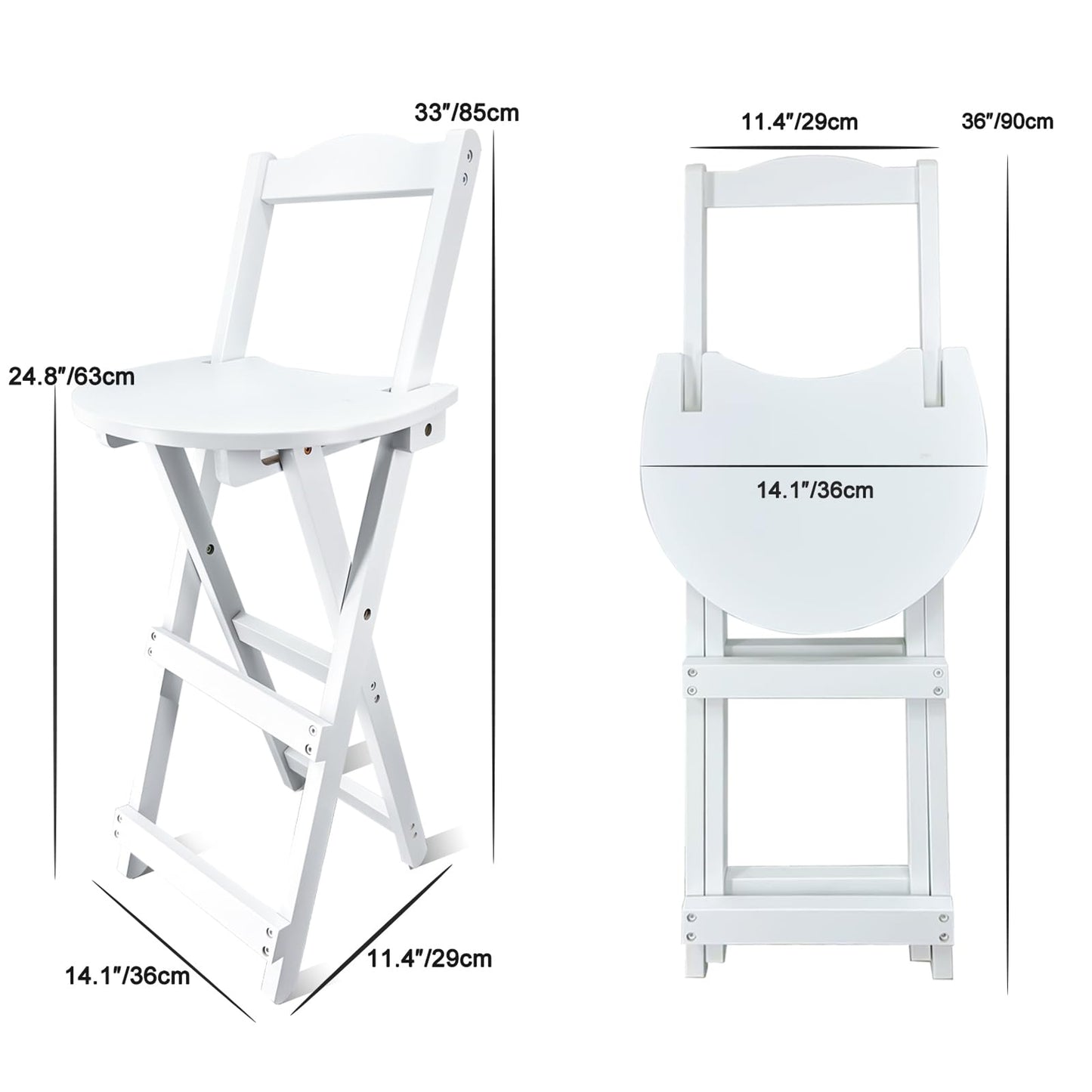 Yuxitia Folding Bar Stool Kitchen24 inch Folding Kitchen Counter Chair Portable Wooden Bar Stool Outdoor Shop Kitchen Restaurant Coffee Stool 1 (White)