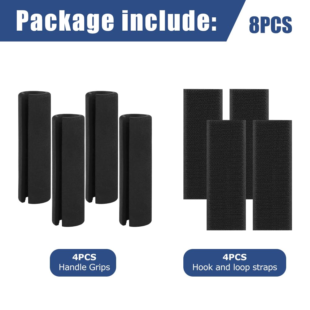 4 Pcs Foam Shock Absorbing Handle Grips - Hook and Loop Tape Wrap for Bicycle Fitness Equipment Strollers Garden Tools Home Exercise Handlebar Replacement