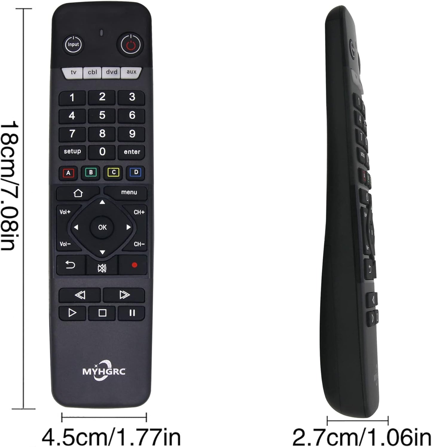 MYHGRC Universal Remote for All TVs/DVD/Blu-ray Player/VCR/Combo/CBL/Audio Streaming Media Player and More