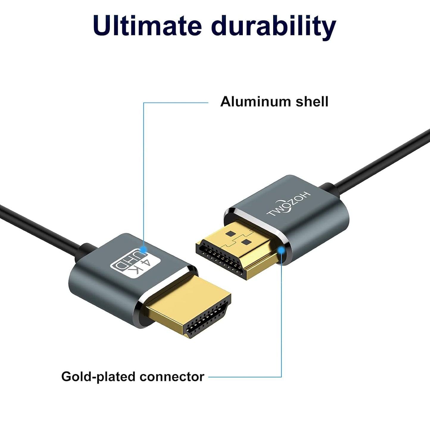 Twozoh 4K 1FT 5 Pack, 2.0 4K/60HZ 18gbps PS5, PS4, Slim HDMI Cable Ultra Thin & Flexible Skinny HDMI to HDMI Cord