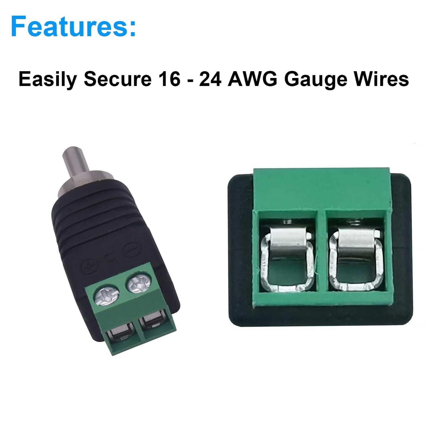 California JOS Male-2pack) RCA Cable Audio Adapter, Phono RCA Male Plug to AV Screw Terminal Audio/Video Speaker Wire