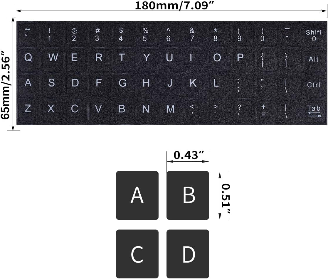 2PCS Universal English Keyboard Stickers Letters with Tweezer, Keyboard Stickers Black Background with White Lettering