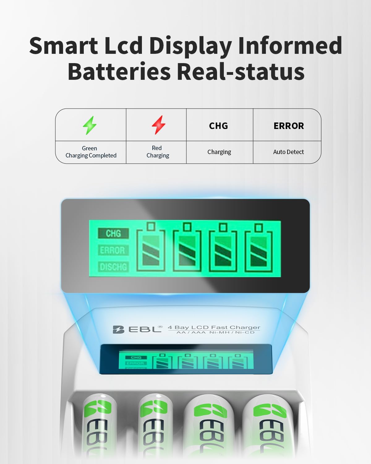 EBL 907 LCD Battery Charger Smart Individual AA AAA Rechargeable Battery Charger for Ni-MH Ni-CD Rechargeable Batteries