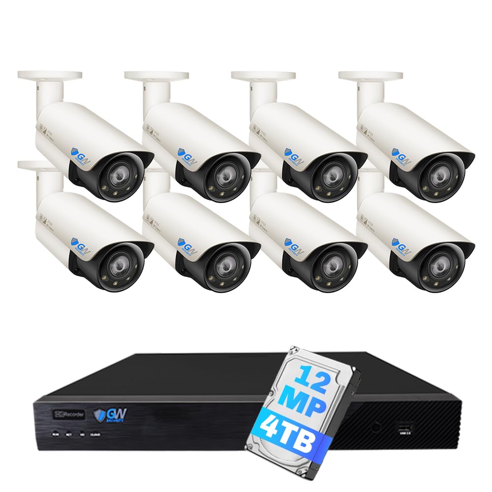 GW Security 16 Channel UltraHD 12MP 4K @ 30FPS Realtime 3X Motorized Zoom PoE Security Camera System with 8 x 12MP Face Recognition Full-Time Color Night Vision Outdoor/Indoor Smart AI Bullet Cameras