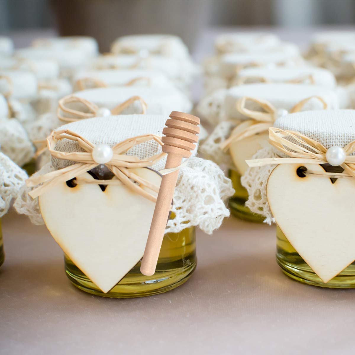 51 PCS Mini Wooden Honeycomb Sticks - 3 Inch Honey Dipper Stirrer for Honey Jar Dispense and Wedding Party Favors Gift