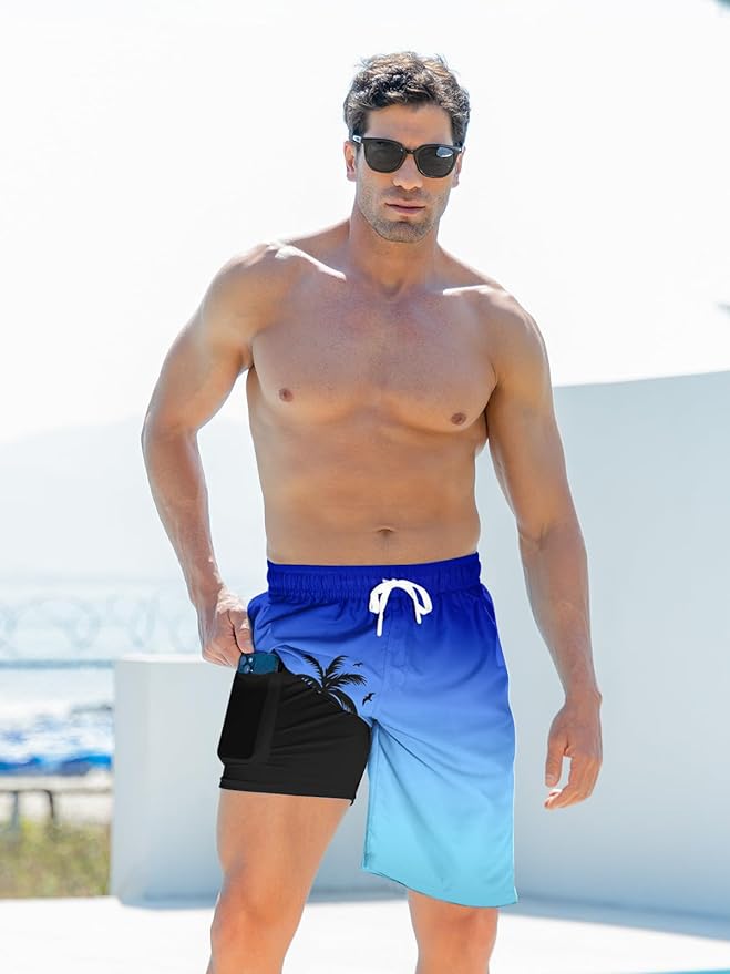 Goodstoworld Mens Swim Trunks with Compression Liner 9'' Inseam Quick Dry Swimsuit Shorts M-3XL