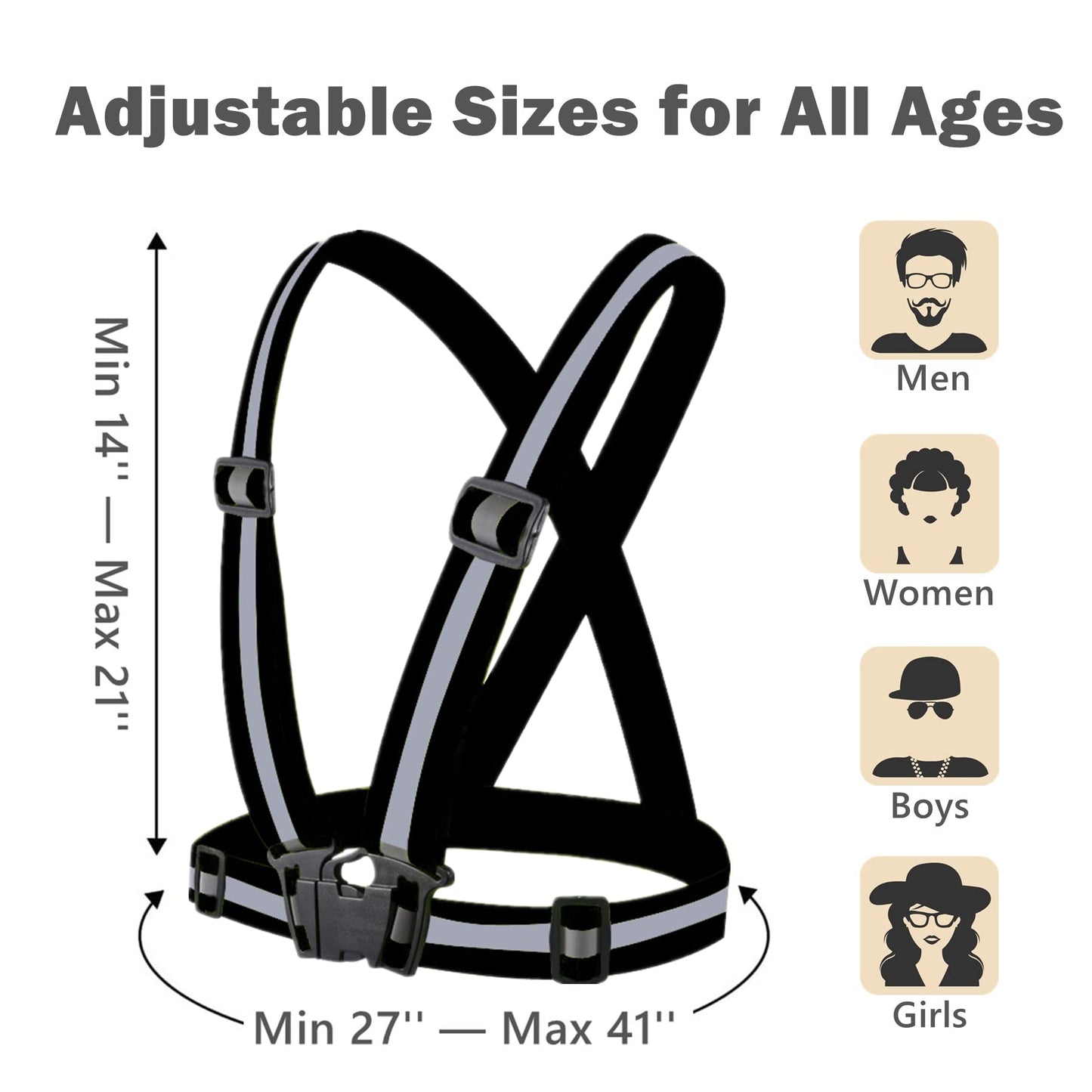 YUNLOVXEE Reflective Strap Safety Vest Gear - 2-10 Pack Adjustable High Visible Reflective Running Gear for Women Men Night (Black x2)