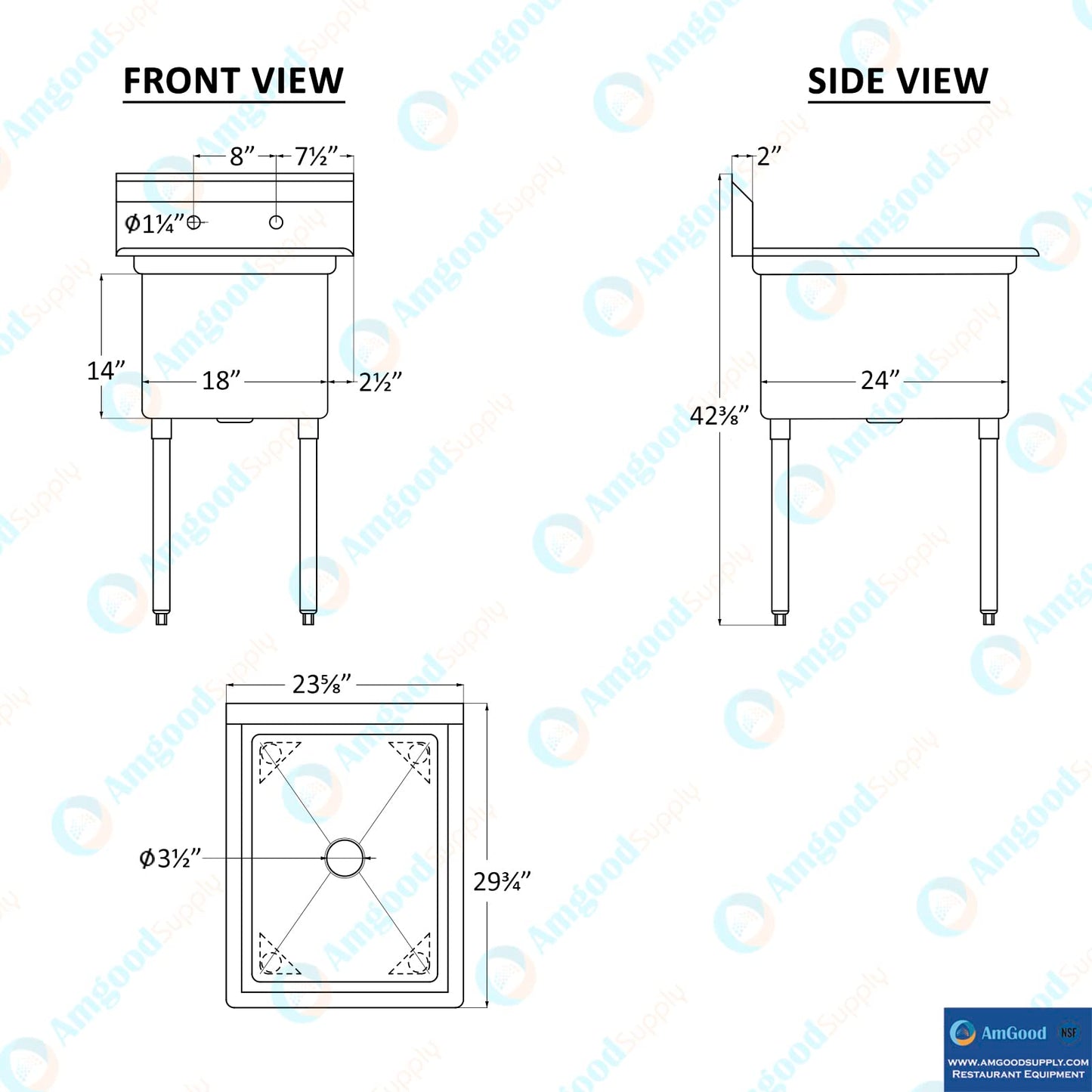 AmGood Stainless Steel Prep & Utility Sink | 304 Stainless Steel | Overall Size: 29 3/4" x 23 5/8" | Restaurant, Kitchen, Laundry, Garage | NSF (Bowl Size: 24" x 18" No Faucet)