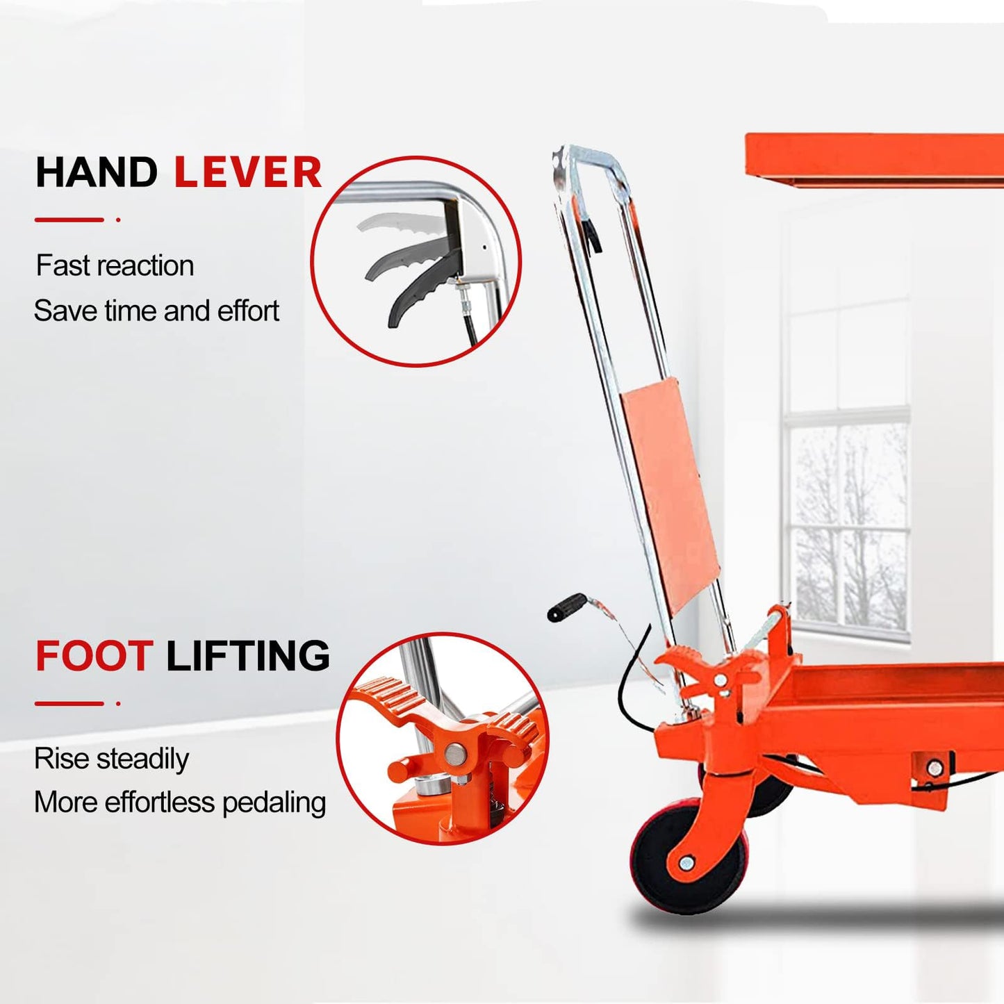 Tory Carrier Hydraulic Scissor 1760LBS Capacity, Cart Lift Table Cart 39.4”Lifting Height, Manual Scissor Lift Table 4 Wheels and Foot Pump, Elevating Hydraulic Cart for Material Handling