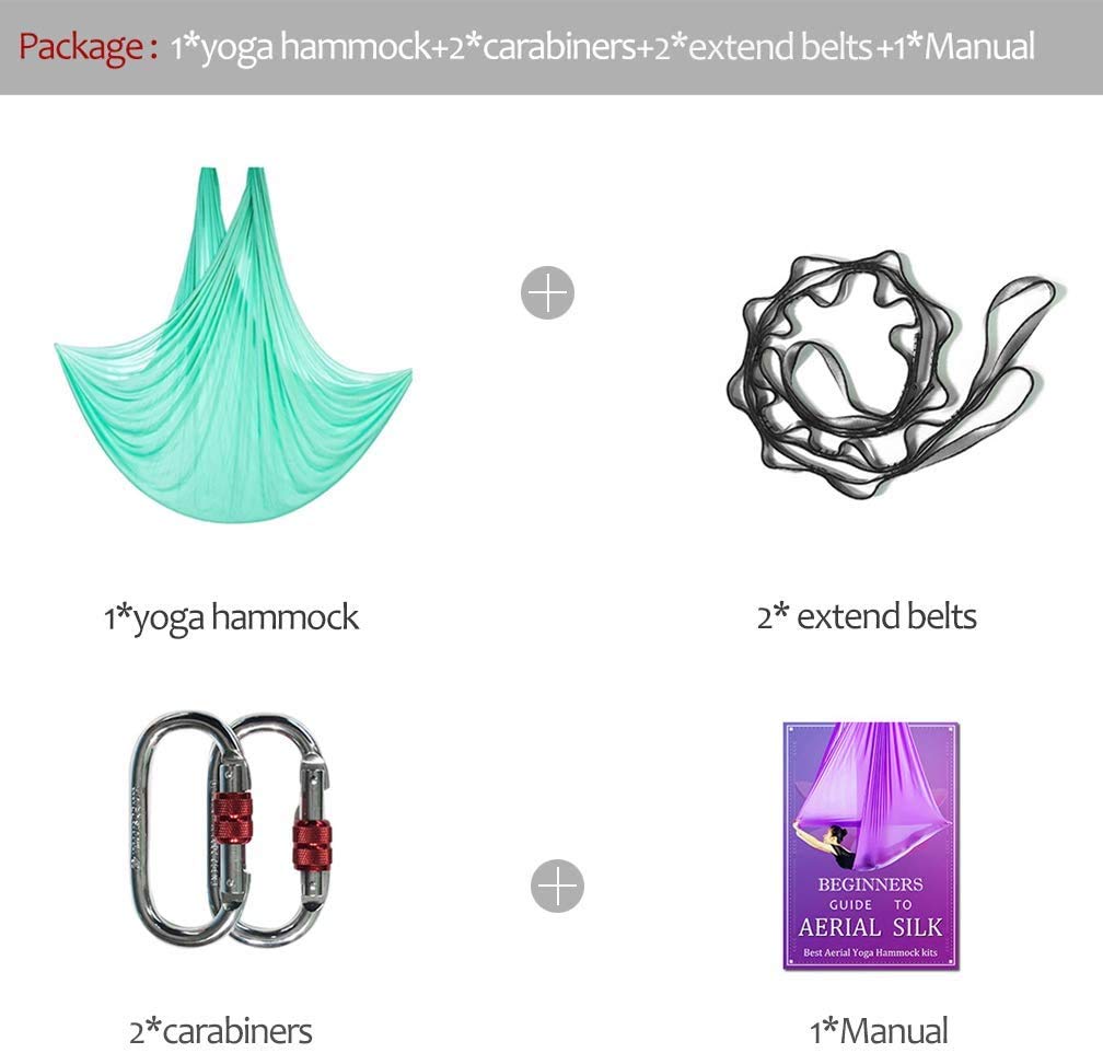 Aerial Yoga Hammock L:5M W:2.8M Aerial Pilates Silk Yoga Swing Set with 2000 Ibs Load Include Daisy Chain, Pose Guide