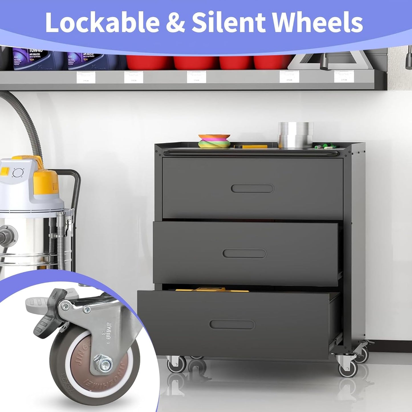 EKJ Garage Storage Cabinet System 6pcs Heavy Duty Workshop Set Wall Cabinet Lockable Rolling Tool Cabinets with Adjustable Shelves Metal Garage Storage Cabinets