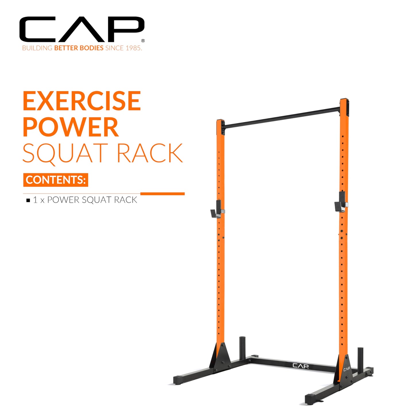 CAP Barbell Power Rack with Pull Up Bar & Attachments - Squat Rack & Strength Training Power Cage for Home Gym - Orange