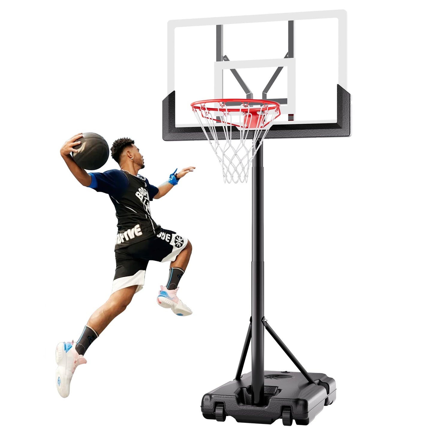 Feelwin Basketball Hoop, Portable Adjustable Height Basketball Goal with Wheels in Driveway, Backyard & Outdoor for Kids Youth and Adults