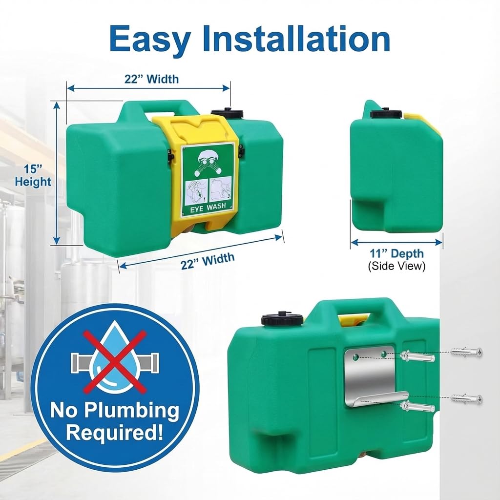GOL-SIV Portable Eyewash Station - 8Gallon Eye Wash Stations Wall Mounted,OSHA-Approved Emergency Eyewash Station Unit,Lasting for 10 Minute,with Mirror&Dual Spray(30L)