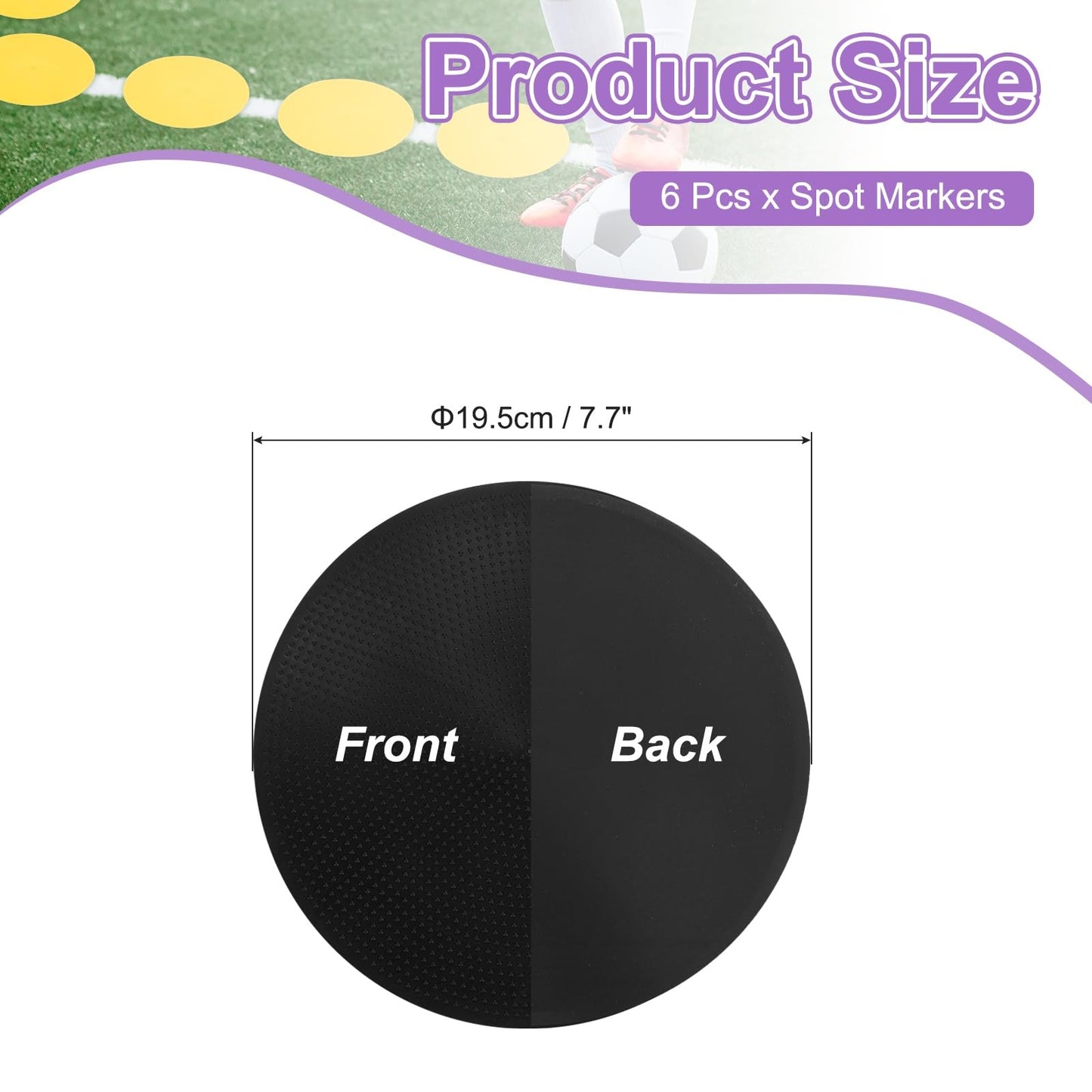 PATIKIL Spot Markers 8 Inch, 6 Pcs Non-Slip Floor Dots Agility Markers Flat Field Cones Poly Dots for Gym PE Speed Training Dance Soccer Basketball Sports, Black