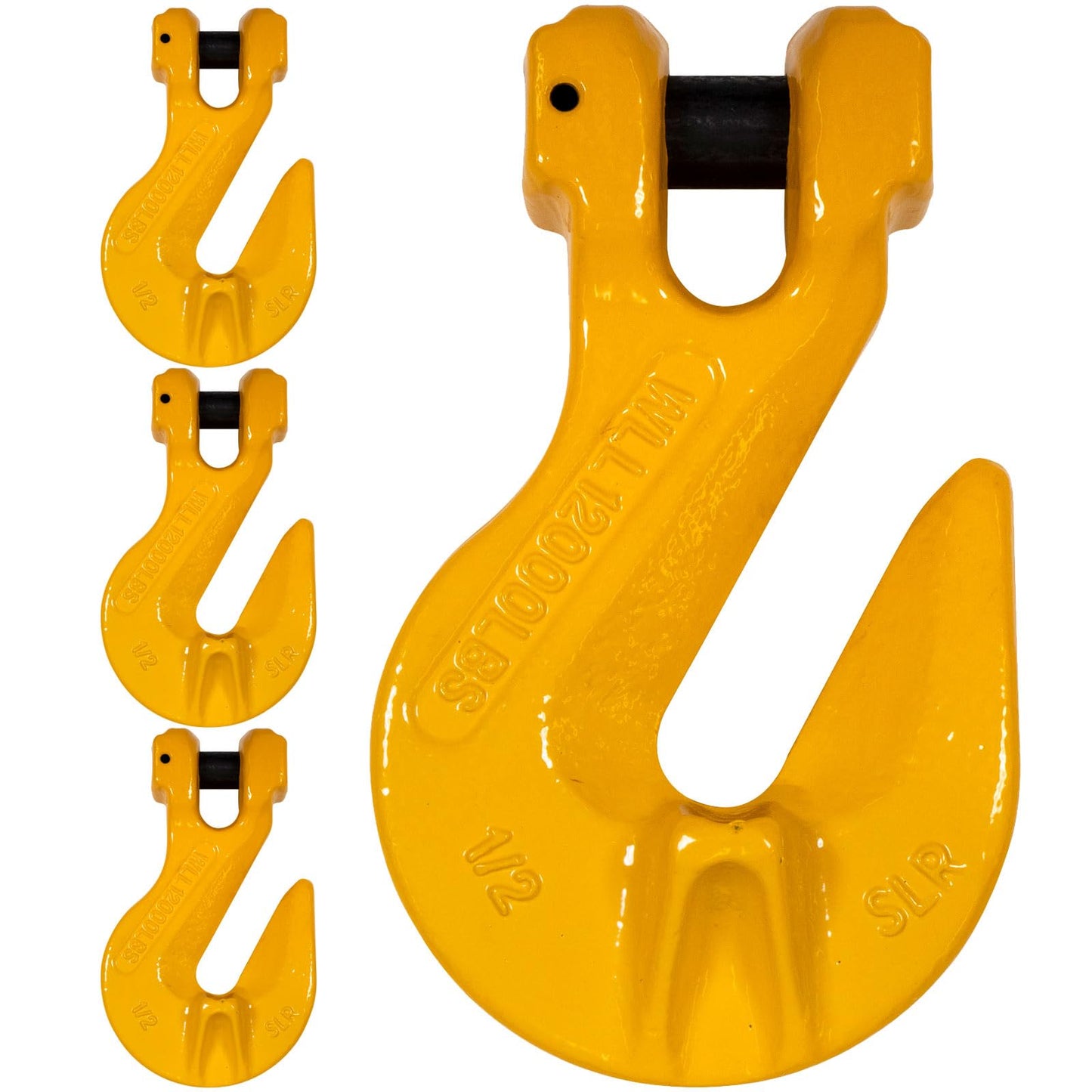 US Cargo Control 1/2 Inch Clevis Grab Hooks (4-Pack), G80 Chain Hooks, 12,000 LBS Working Load Limit, Chain Clevis Hooks for Lifting, Hauling, Towing, Trailers, & Chain Binders