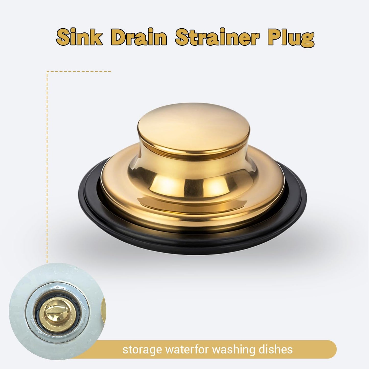 RQYEKDO 3-Pack Kitchen Sink Drain Strainer Stopper Set, Universal Anti-Clogging Stainless Steel Garbage Disposal Plug with Handle, Perforated Basket Filter Sieve for Standard 3.5" Drains (Gold)