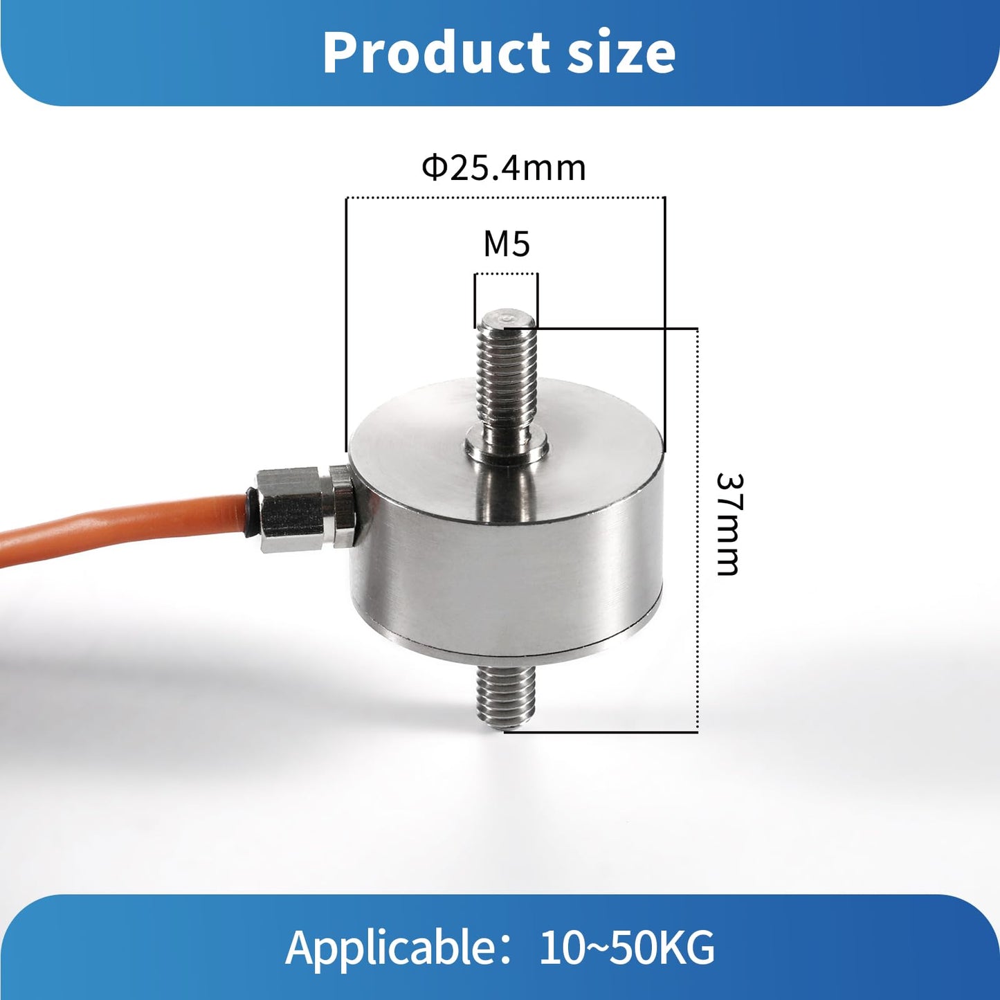 Load Cell Force Sensor, 0.1% High Precision Stainless Steel Tension Compression Sensor for Industrial Weighing & Force Measurement with 3m Cable (0-50kg)