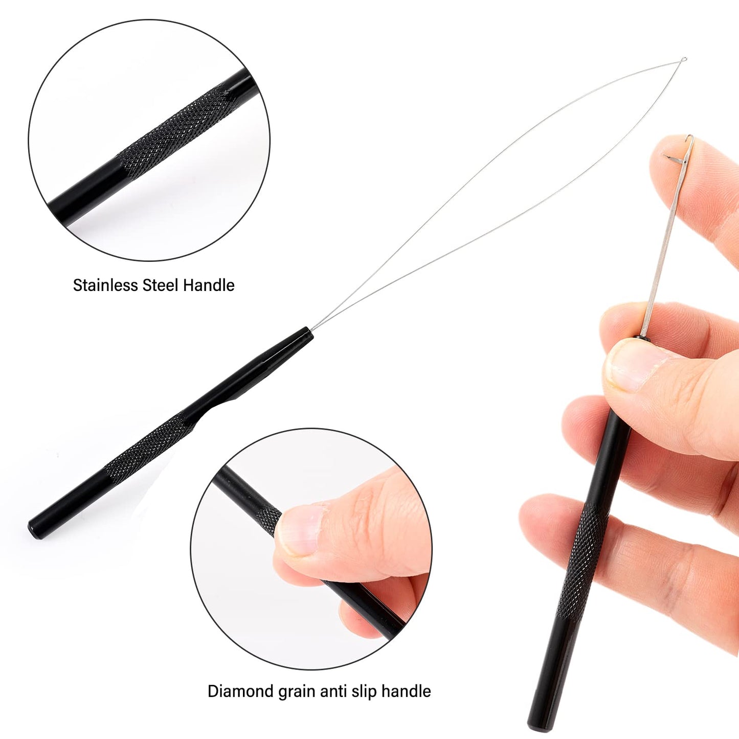 Gomake Microlinks Hair Extensions Kit, Hair Extension Closer and Removal Pliers, Micro Beads Pulling Hook & Microbead Loop Tool, Micro Links Silicone Rings Bead 200PCS(Black)