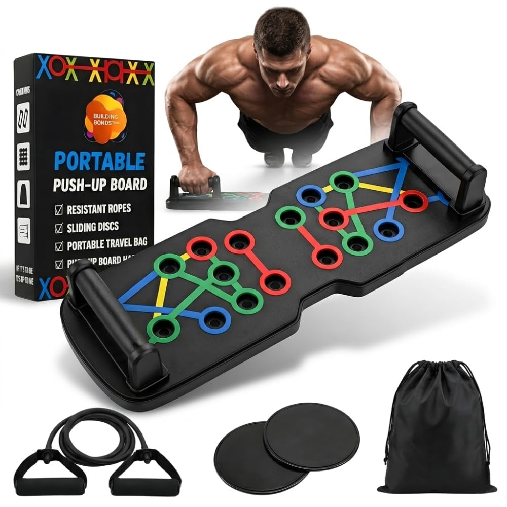 Push Up Board 21-in-1 Home Workout Equipment for Men & Women – Multi-Functional Push Up Bar with Handles, Resistance Bands, Sliding Discs & Carry Bag – Heavy-Duty 330 lbs Home Gym Equipment