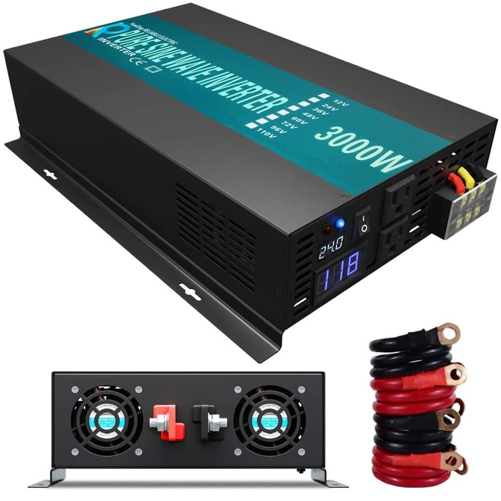 WZRELB Reliable 3000w Pure Sine Wave Solar Power Inverter 24v 110-120v 60hz With LED Display (Black) Solar System (RBP-3000S-LEDblack)