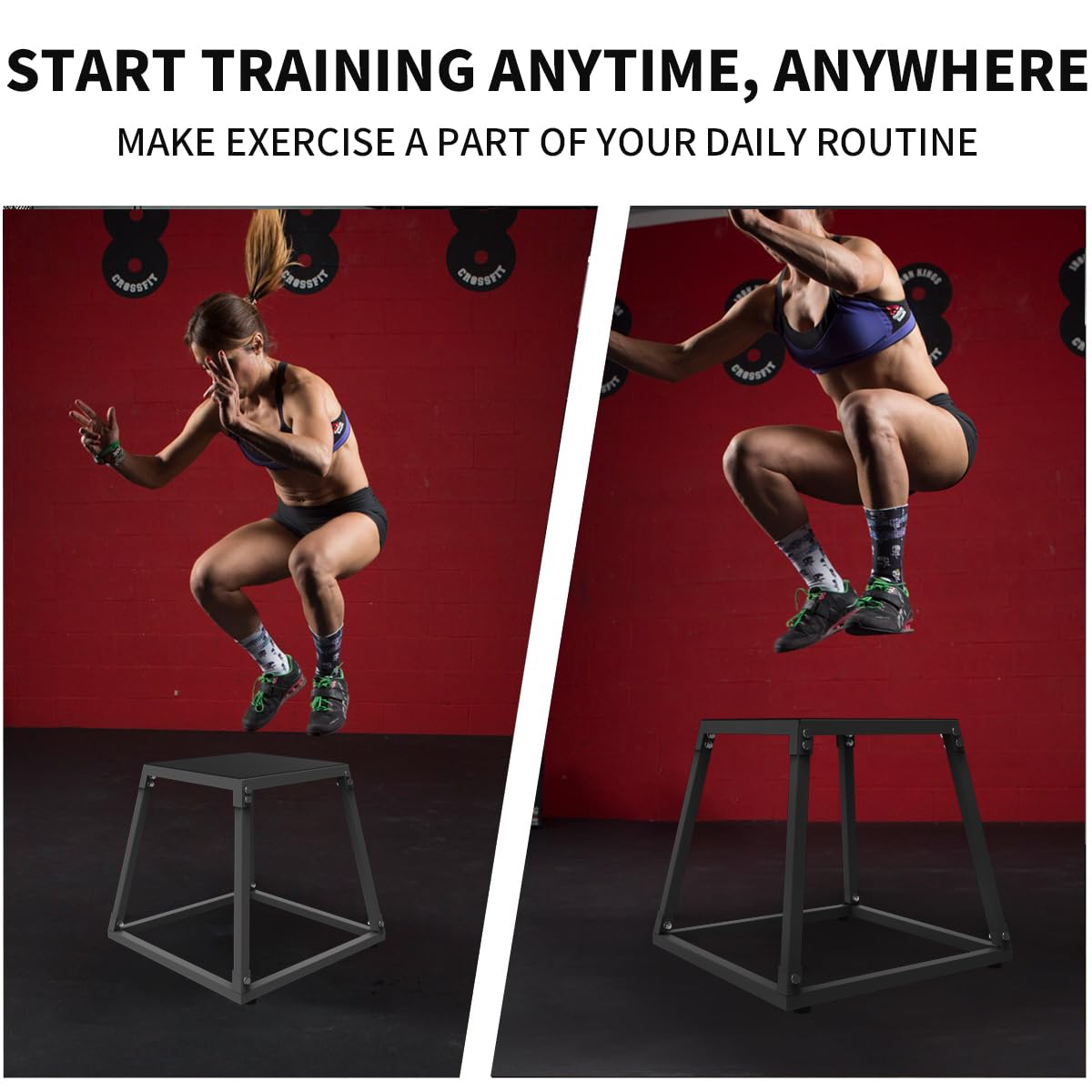 PeakPursuit 12 Inch Metal Plyo Box, Plyometric Jumping Box Set with Anti-Slip Surface for Workout Home Gym,Single and Set,Black