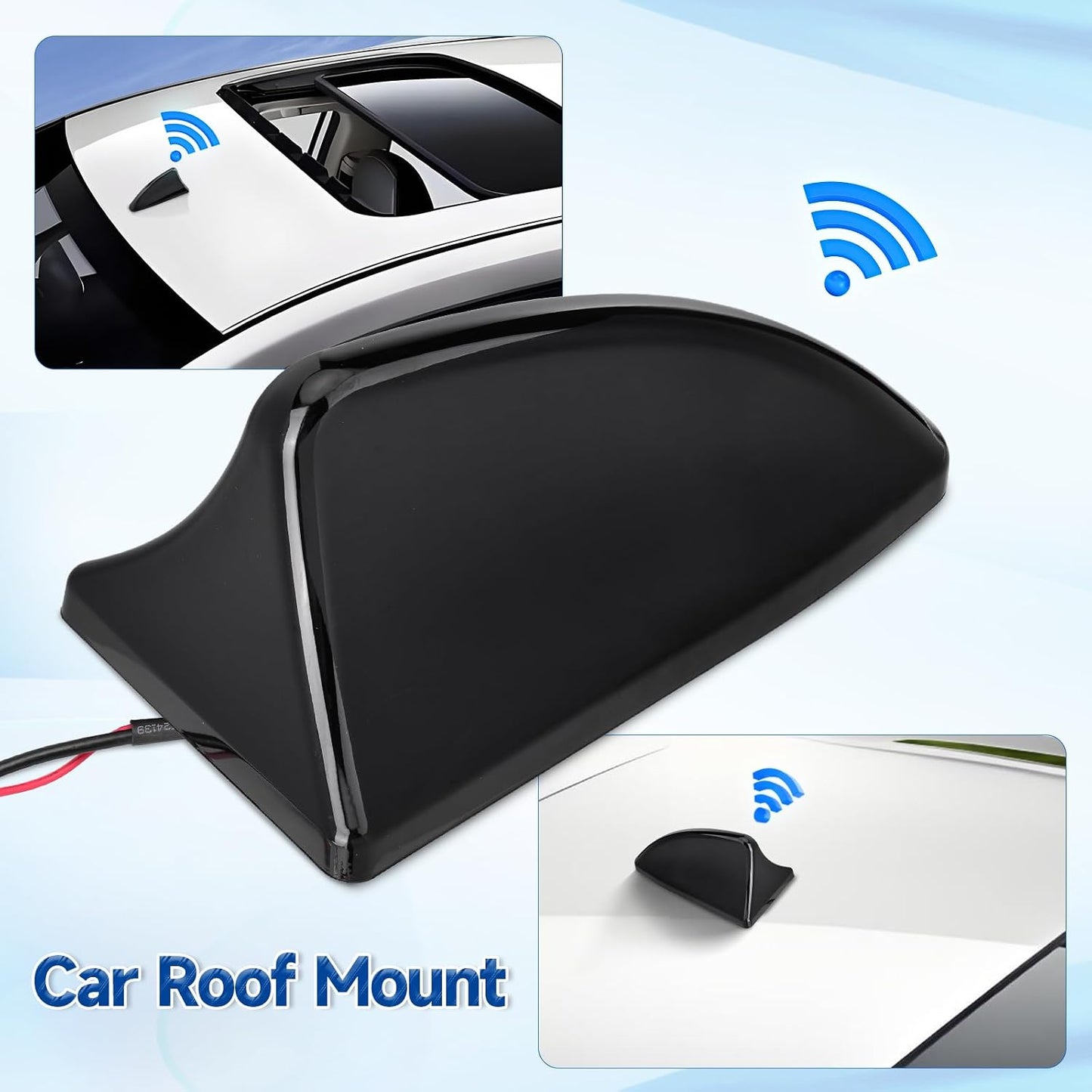 SZSAUTO 12V Shark Fin Amplified FM AM Car Radio Antenna, Vehicle Roof Mount Replacement Antenna with Power Wire for Car