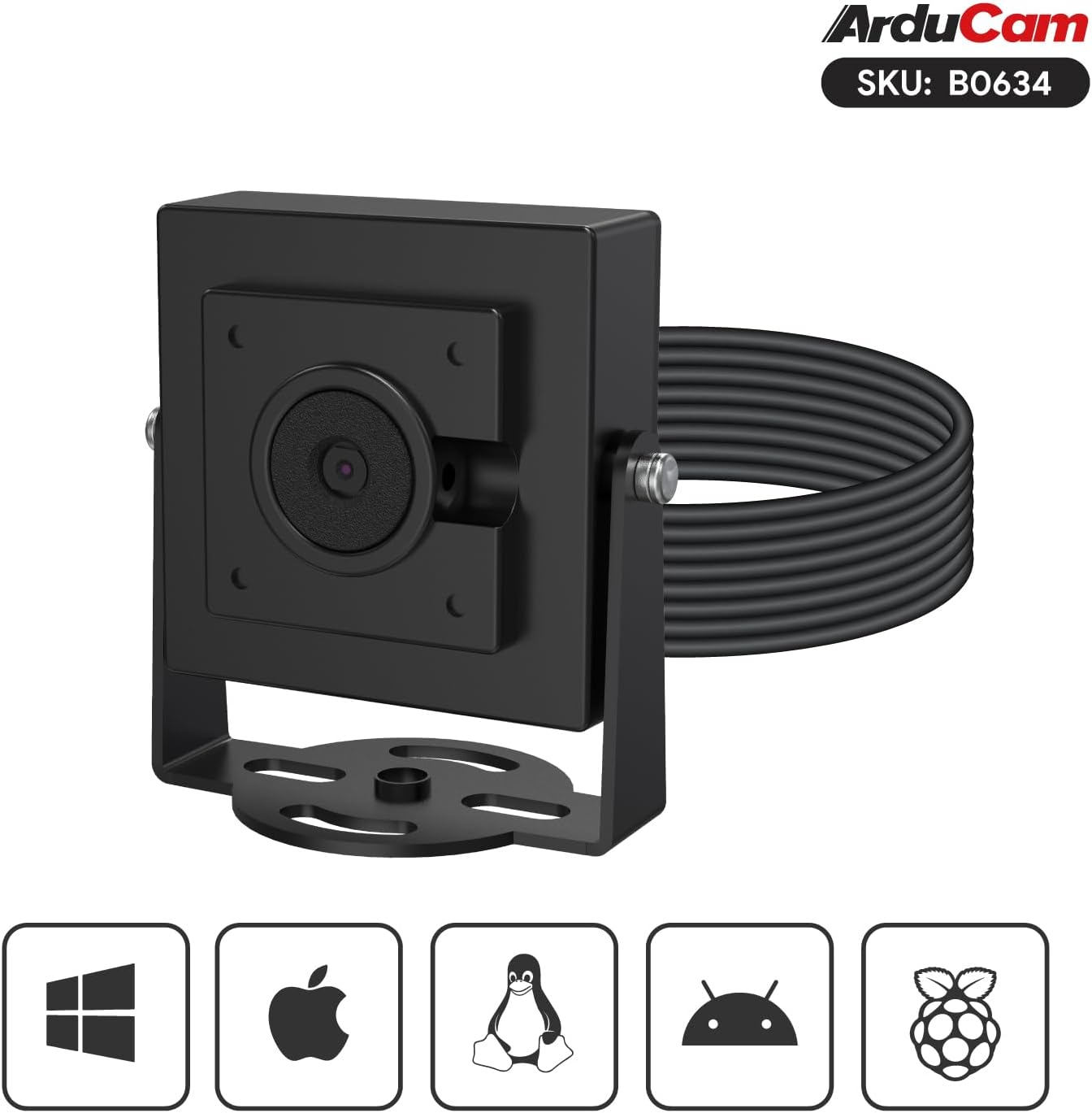 Arducam 800 VGA Global Shutter USB Camera Module, FPS@QQVGA High Speed Camera, Monochrome UVC Webcam for Windows, Linux