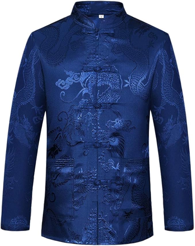 wecotton Tang Suit Men Hanfu Chinese Traditional Clothes Kung Fu Shirt Uniform Long Sleeved Coat Tops and Pants