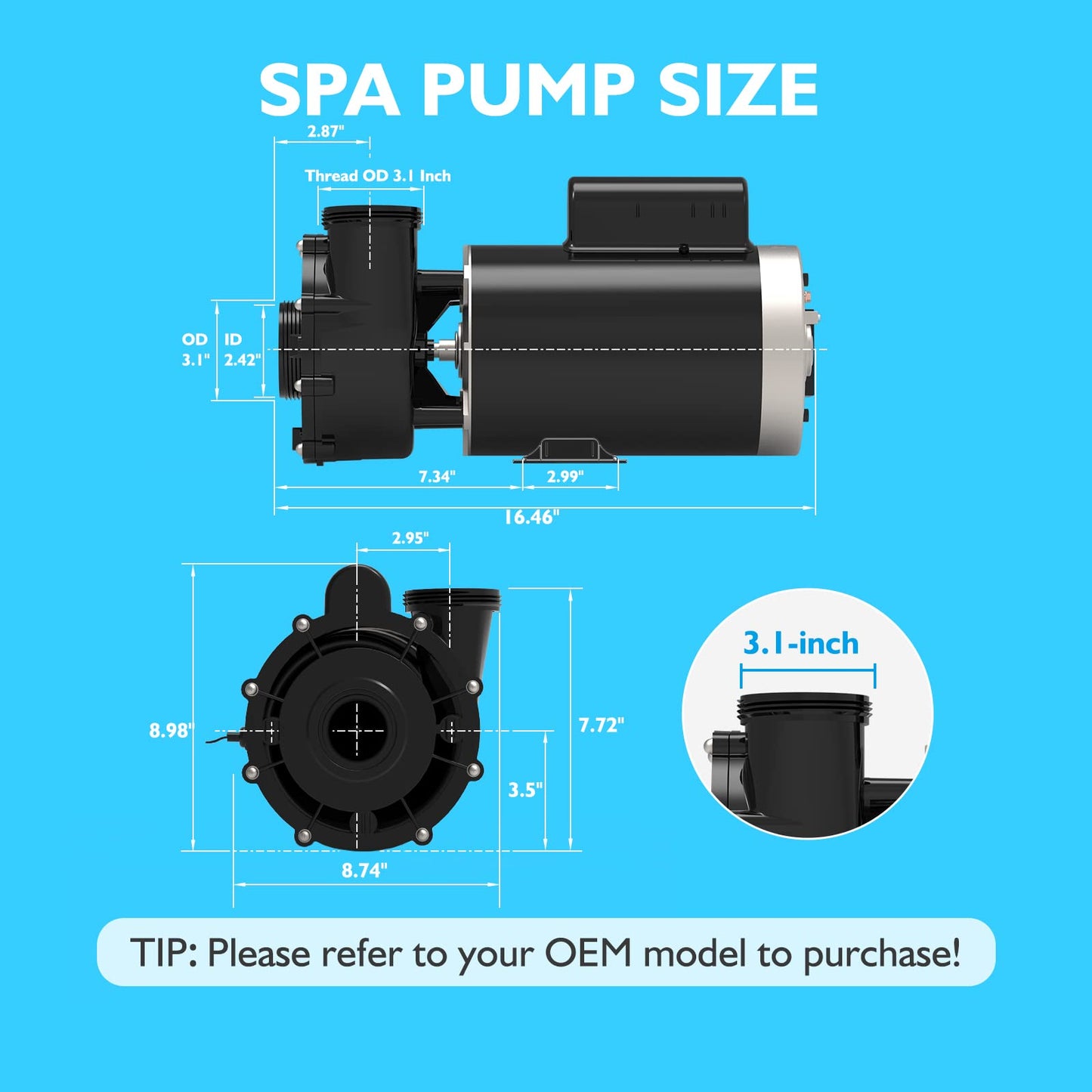 LINGXIAO SPA Pump, Single Speed SPA Hot Tub Pump - 56 Frame LX SPA Pump Motor 4HP, 220-240V, 2" Port (Model: 56WUA400-I)