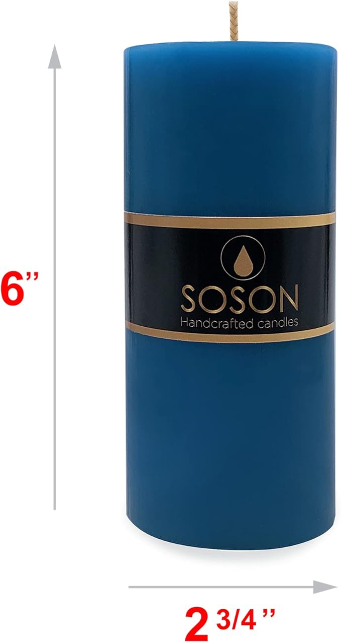 Simply Soson 3x6 inch Blue Pillar Candles Set of 3, Smooth Texture, Unscented Blue Candles, Dripless Candles, 3 inch Pillar Candles Ideal as Wedding, Parties, Spas, Dinner, Home Decoration, Church