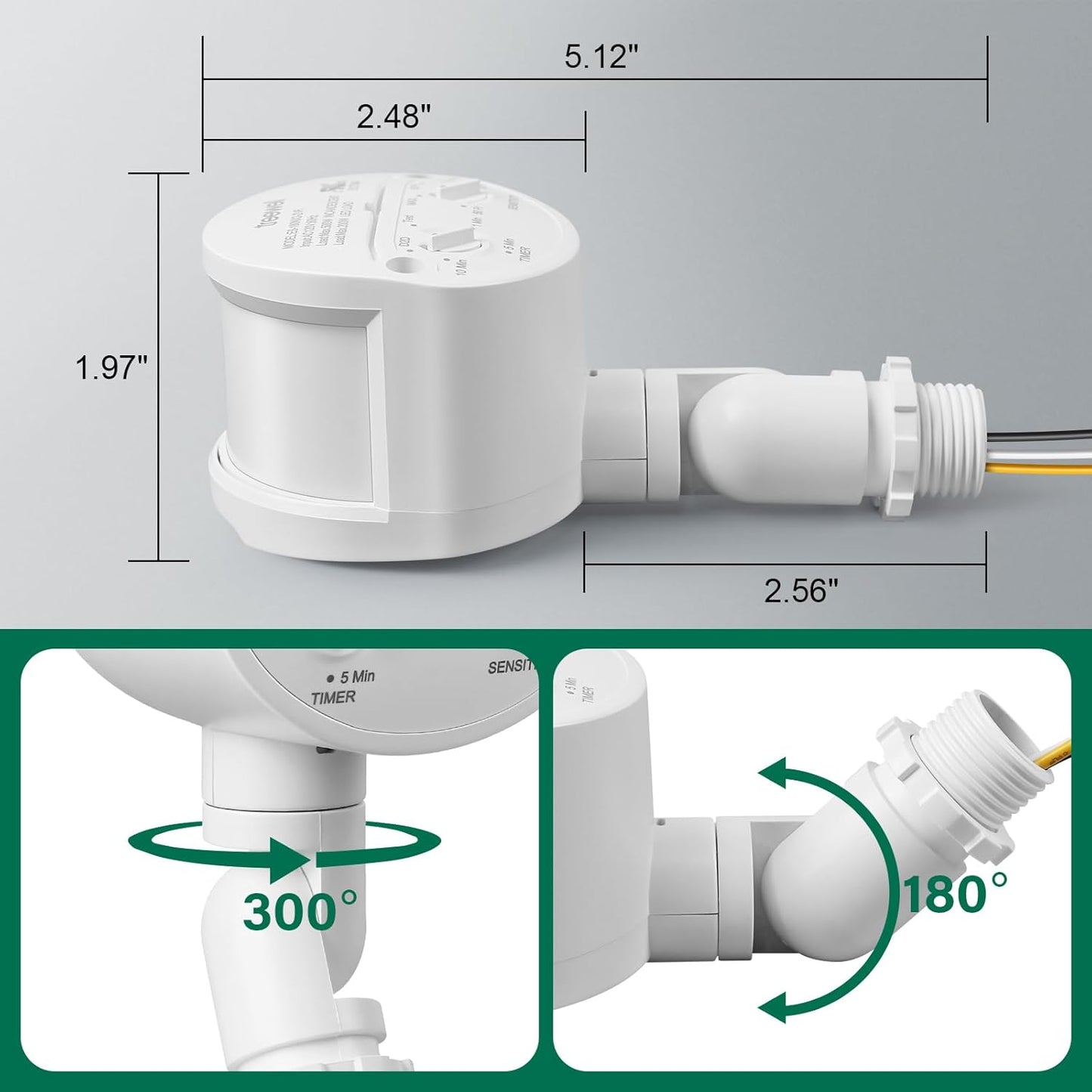 treewell 2 Pack 180-Degree 60 3 Motion Sensor, Replacement Motion Detector, Adjustable Time & Detection Sensitiity Up