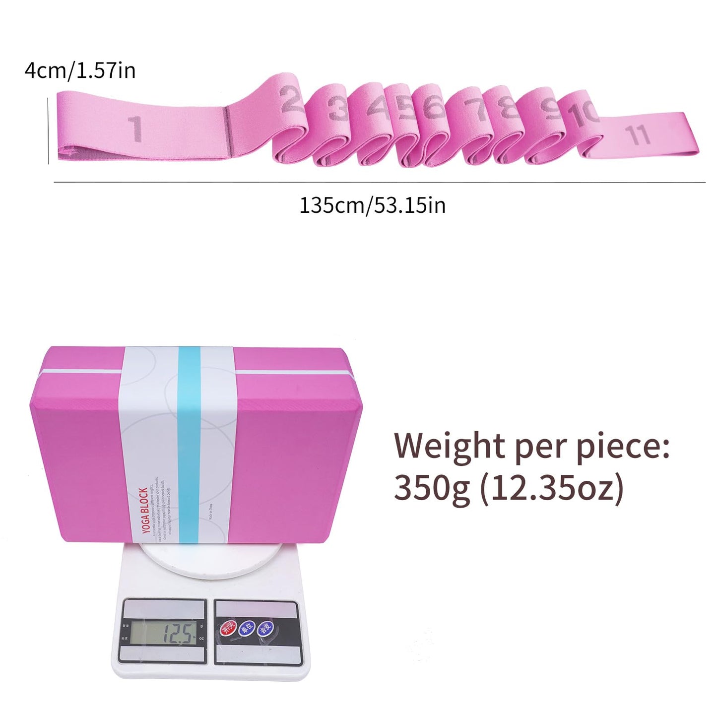 Yoga Blocks 2 Pack with Stretch Strap & Bag – High Density EVA Foam Yoga Block Set, Non Slip Bricks with 11 Loop Strap for Yoga, Pilates, Stretching, Fitness & Rehab (Pink Brick & Pink Band)