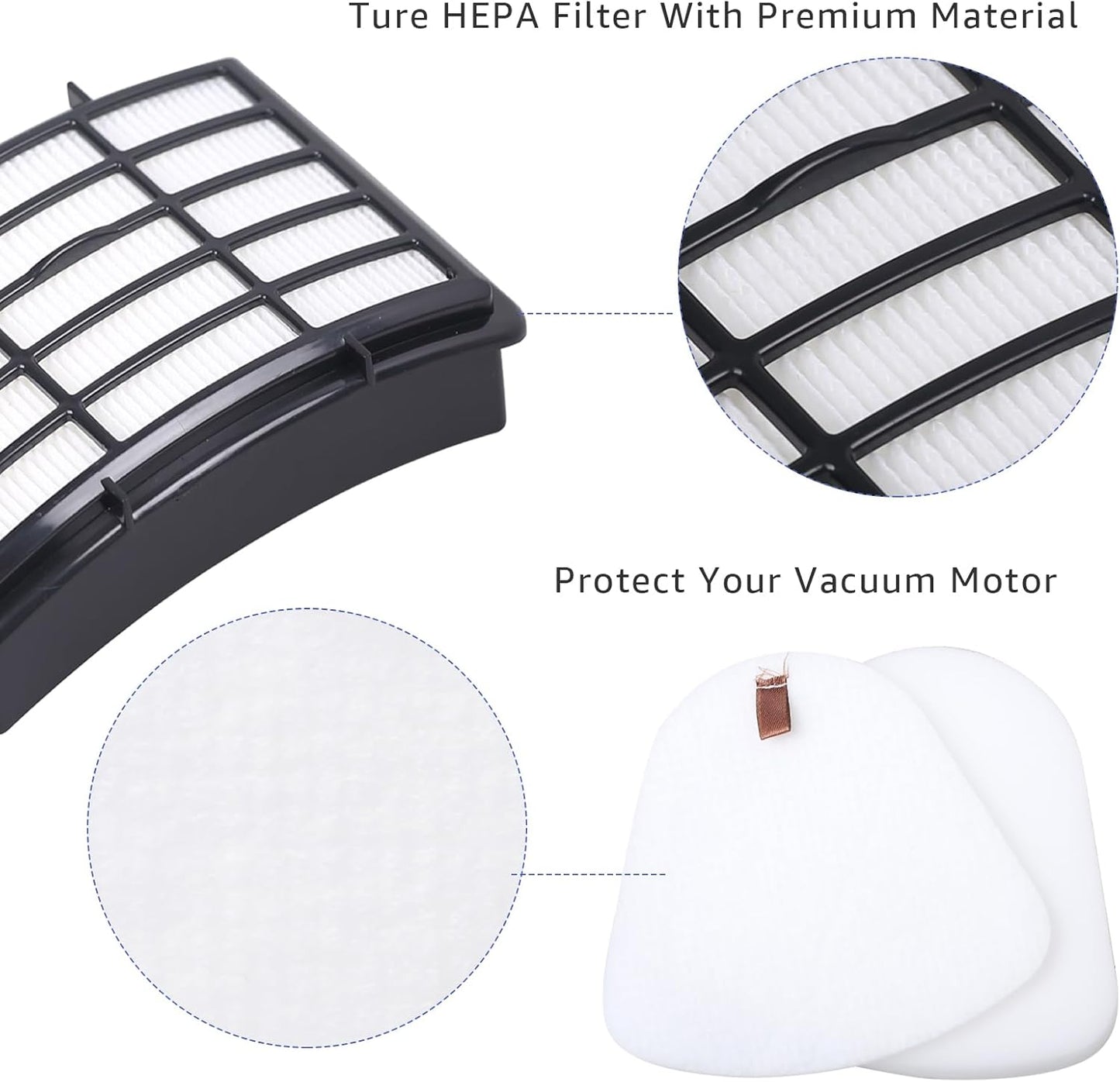 Shark HEPA & Foam Filter Set - 1 HEPA + 4 Foam & Felt Filters for Navigator Lift-Away Models NV350-NV370