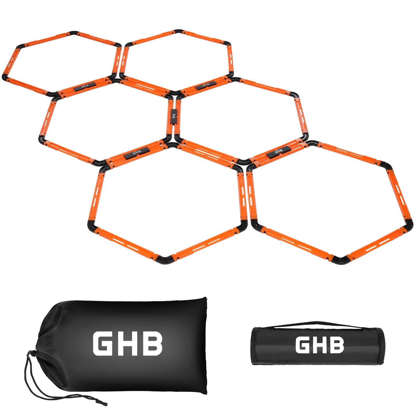 GHB Hex Agility Rings Speed Rings with Carrying Bag 6 Set Portable Hexagon Rings, Agility Ladder for Agility Footwork Training (Orange)